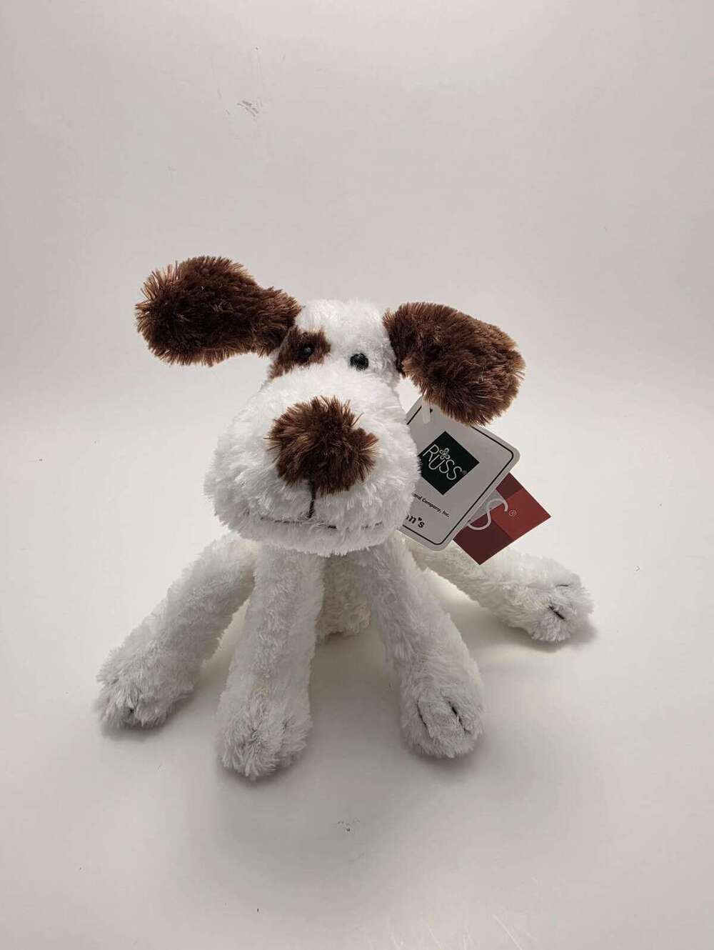 Russ Bullseye White Brown Puppy Dog Plush New with Tags (8 inch)